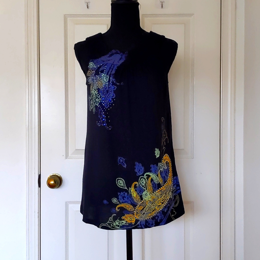 Express Long and Loose Fit Tank Top w/multi color crystals and sparkling  design